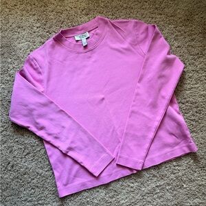 COS CLEAN CUT REGULAR LONG-SLEEVED T-SHIRT Vibrant Pink Crew Neck Top